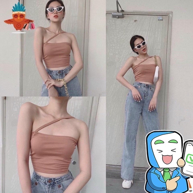 Áo ống nữ phối kiểu 1 dây vai chất vải thun Borip  HOT