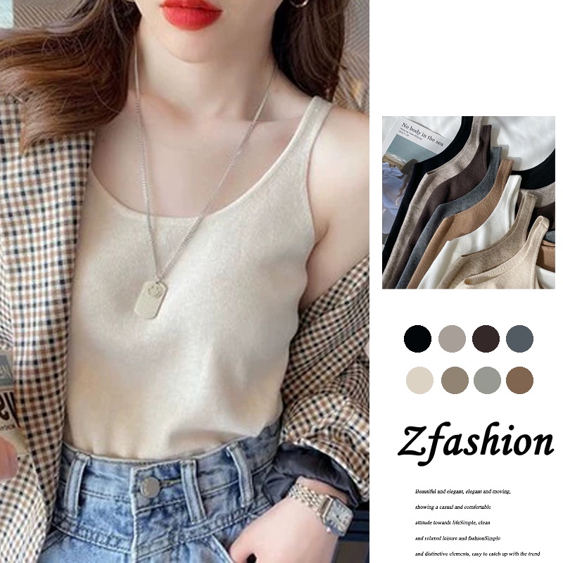 Áo Hai Dây Dệt Kim Co Giãn Phong Cách Hàn Quốc Thời Trang Mùa Hè 8 Màu Tùy Chọn