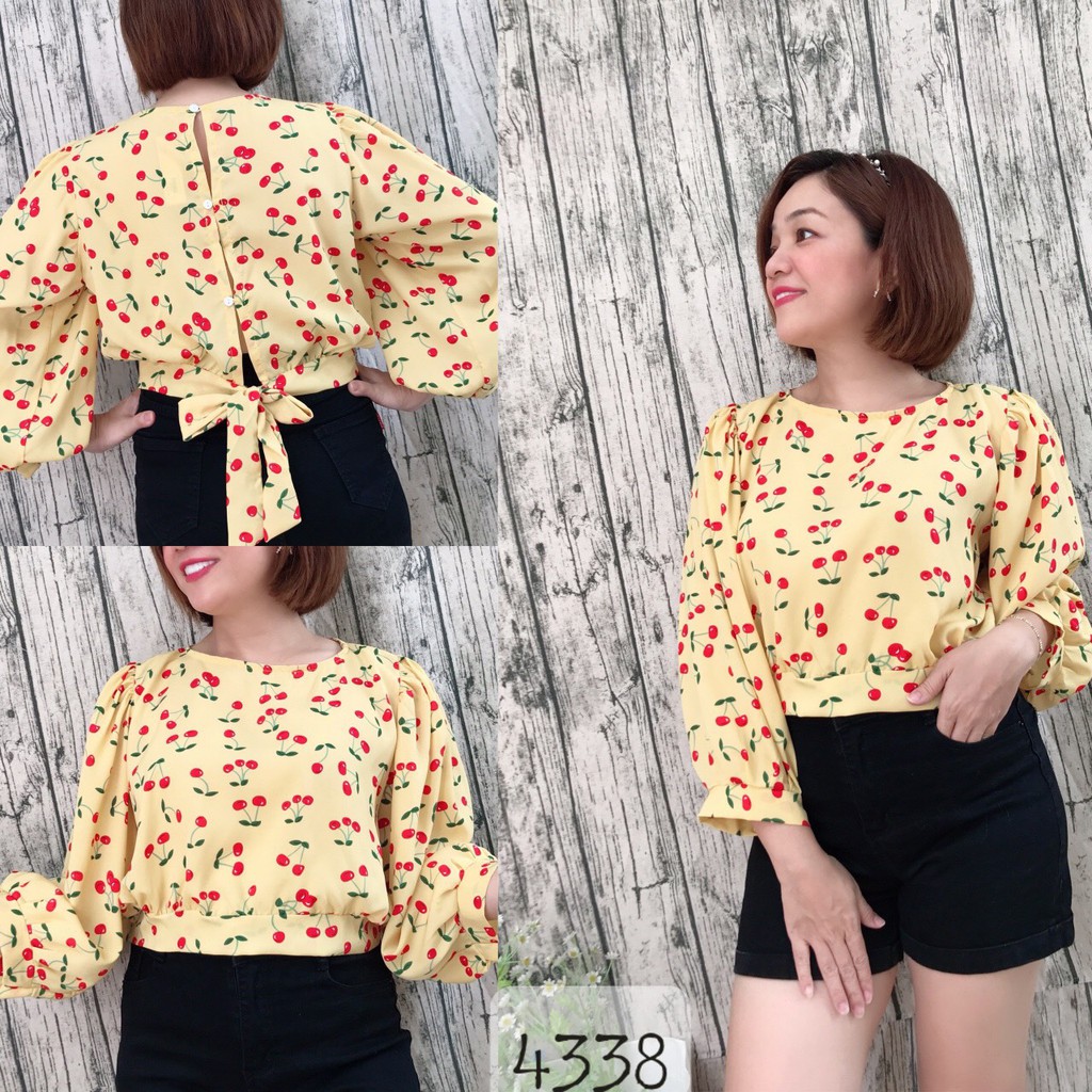 SALE Áo BIG SIZE Croptop kiểu áo ngắn sau cột nơ Cherry 4338