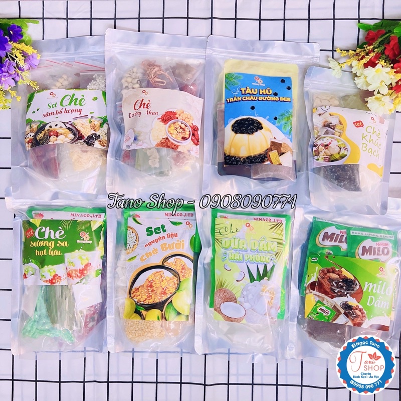 Set nguyên liệu nấu chè dưỡng nhan/sâm bổ lượng/khúc bạch/chè bưởi/sương sa hạt lựu/milo dầm - siêu ngon và dễ làm