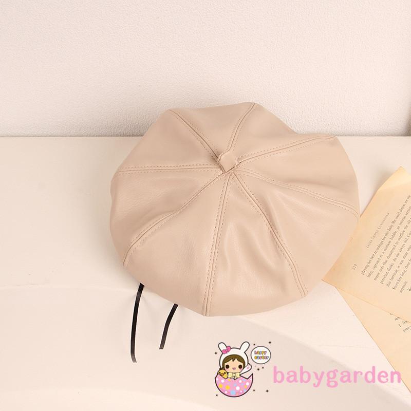 Mũ beret bát giác bằng da có dây rút màu trơn phong cách Anh Quốc cho trẻ em