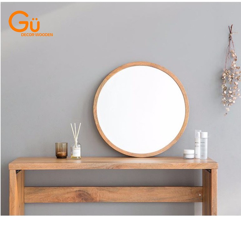 Gương Tròn Treo Tường Khung Gỗ GU-DECOR - Gương Gỗ Decor Màu Tự Nhiên