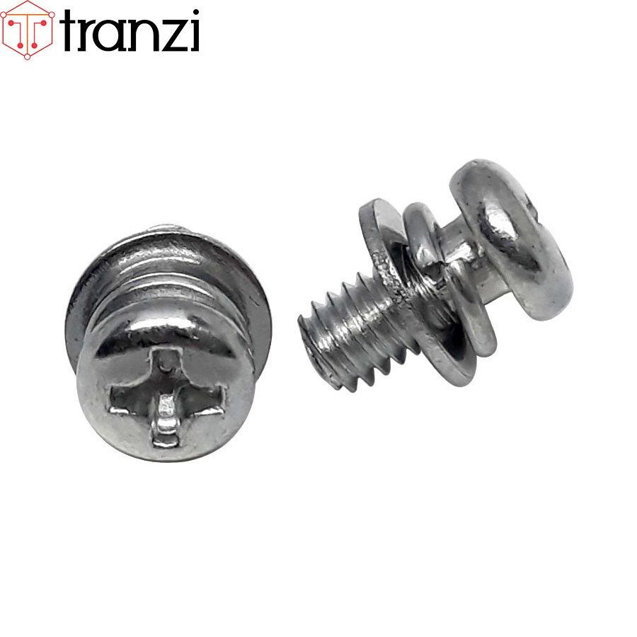 Vít bake kèm long đen phẳng vênh đầu cầu mạ kẽm trắng M4x8 - túi 50 cái