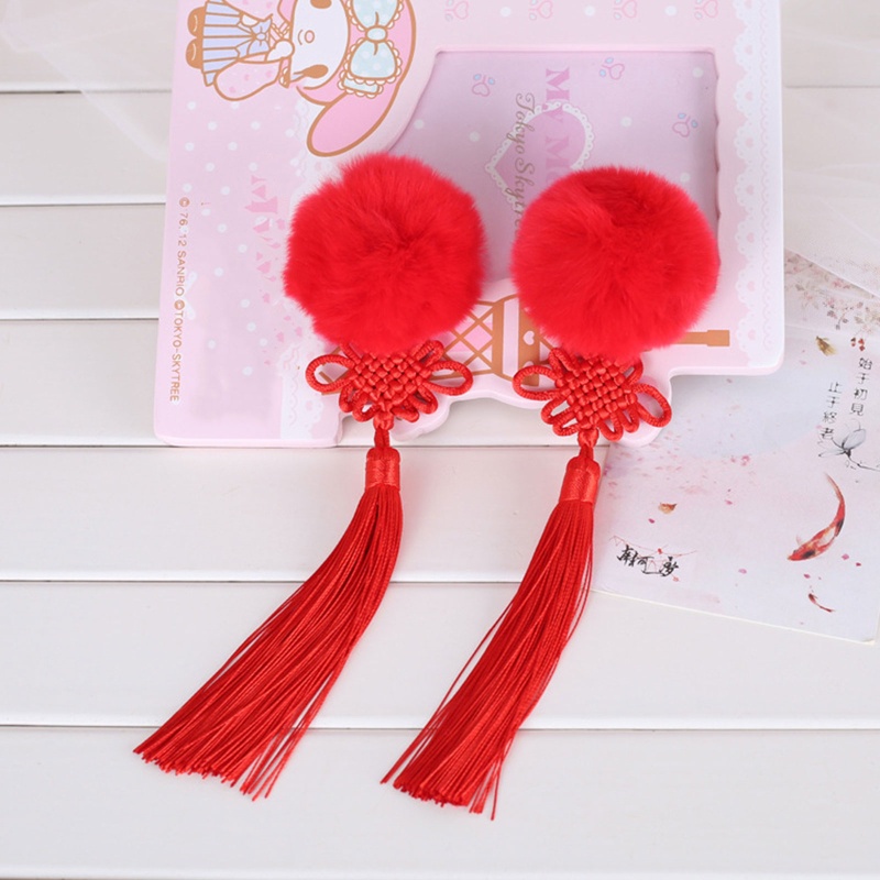 Trâm Cài Tóc Đính Bóng Lông Tua Rua Phong Cách Trung Hoa Mừng Năm Mới