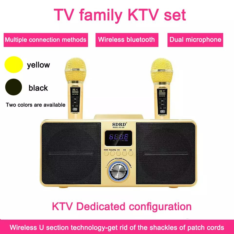 Loa Micro Karaoke Bluetooth SD-309 | Kèm 2 mirco không dây | Hỗ trợ 8 dải tần số giúp Loa giảm nhiễu