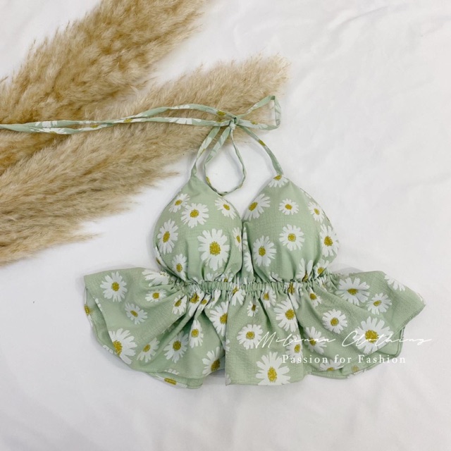 Áo mút ngực hoa cúc cột cổ yếm