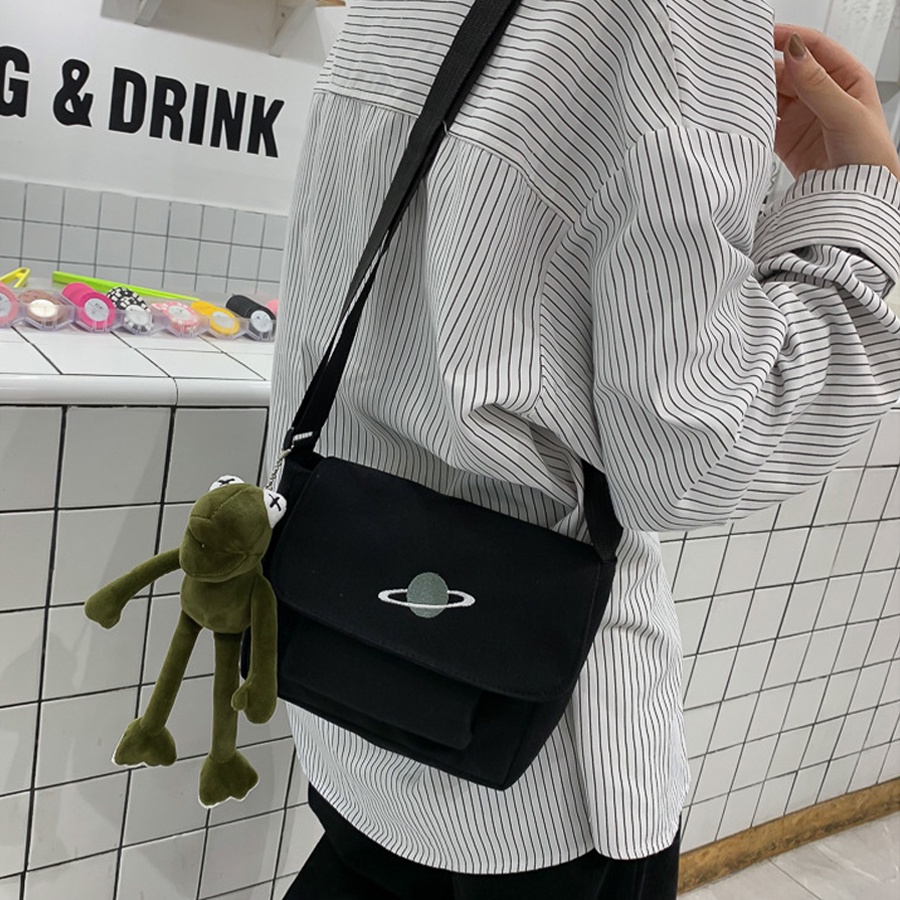 Túi Đeo Chéo Mini Vải Canvas Thêu Hình Hành Tinh Kiểu Dáng Năng Động Cá Tính Phong Cách Hàn Quốc