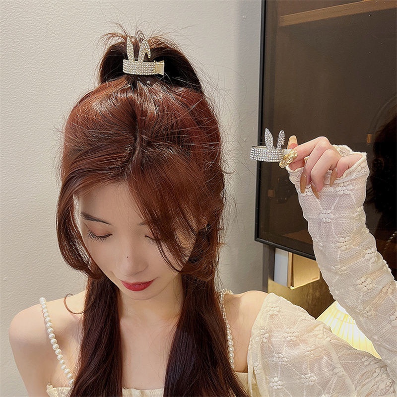 Kẹp Tóc Kim Loại Mạ Vàng / Bạc Hình Tai Thỏ Dễ Thương