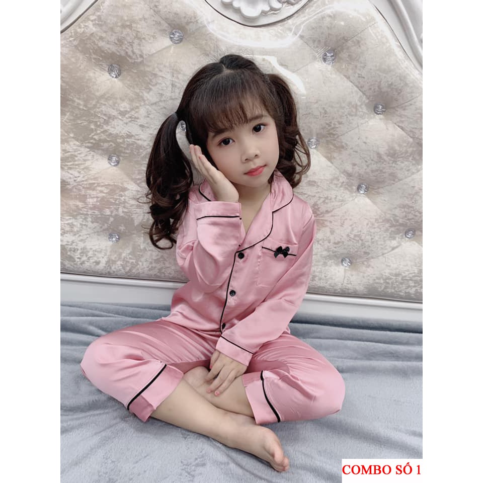 [Combo 2 Bộ] Pijama lụa bèo dài tay cho bé gái từ 8kg đến 25kg