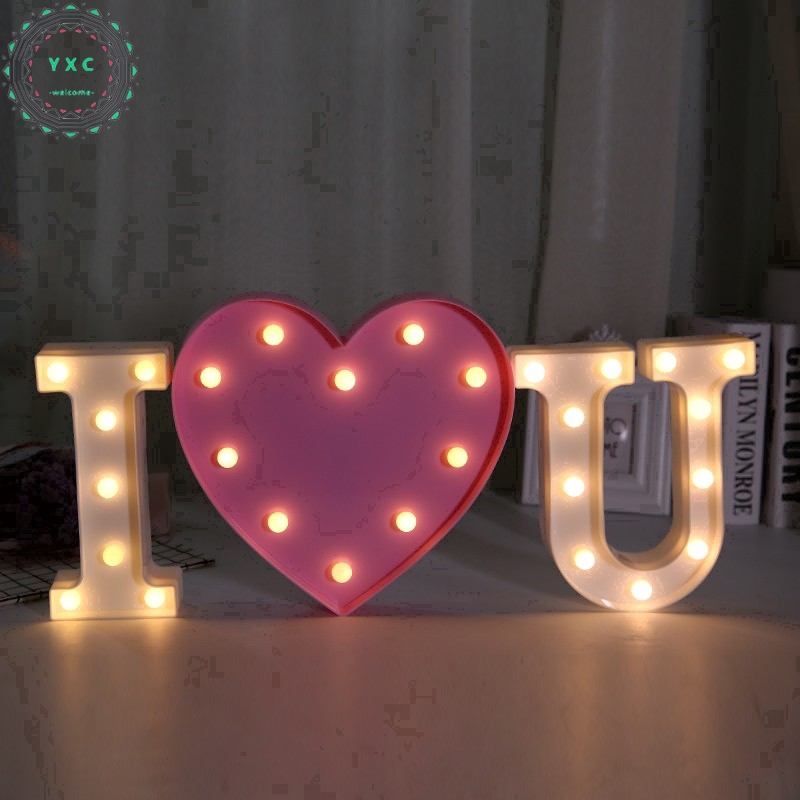 Đèn LED trang trí không gian hình chữ cái/số/trái tim xinh xắn