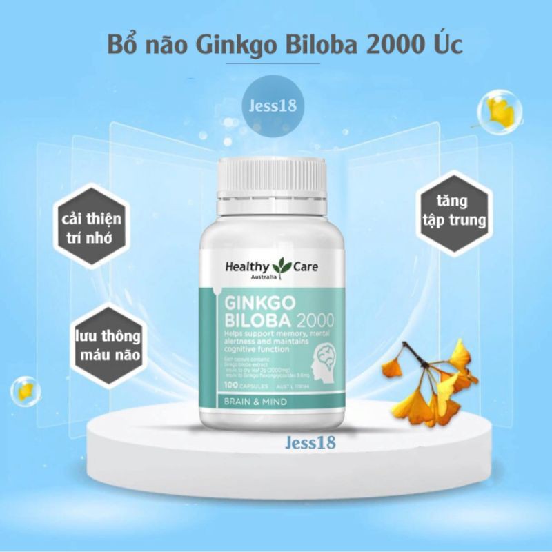 Bổ não Ginkgo Biloba healthy care Úc hàm lượng 2000mg | BigBuy360 - bigbuy360.vn