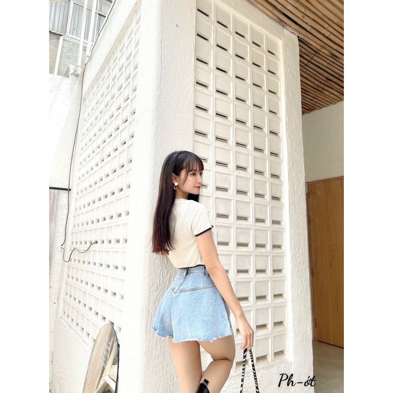 Quần shorts jeans xoè giả váy kim anh bùi