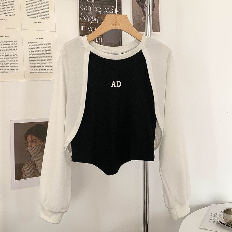 Áo Thun Tay Dài Giả Hai Lớp Thời Trang Mùa Thu Mới Cho Nữ