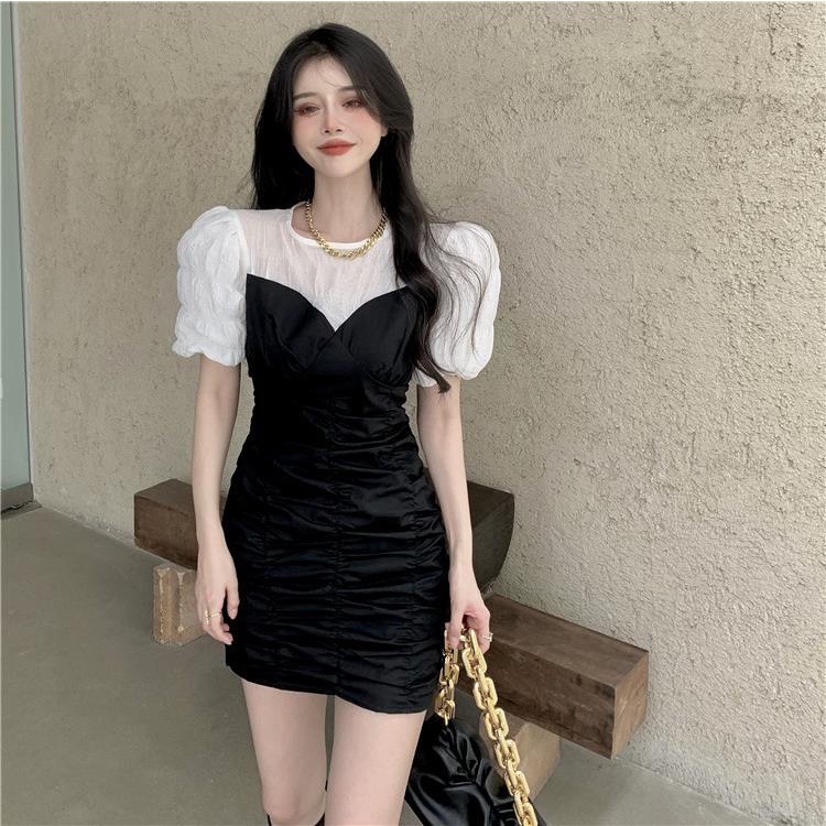 Đầm Tay Phồng Ngắn Màu Trắng Thời Trang Mùa Hè Phong Cách Pháp Kiểu Mới Cổ Điển Cho Nữ