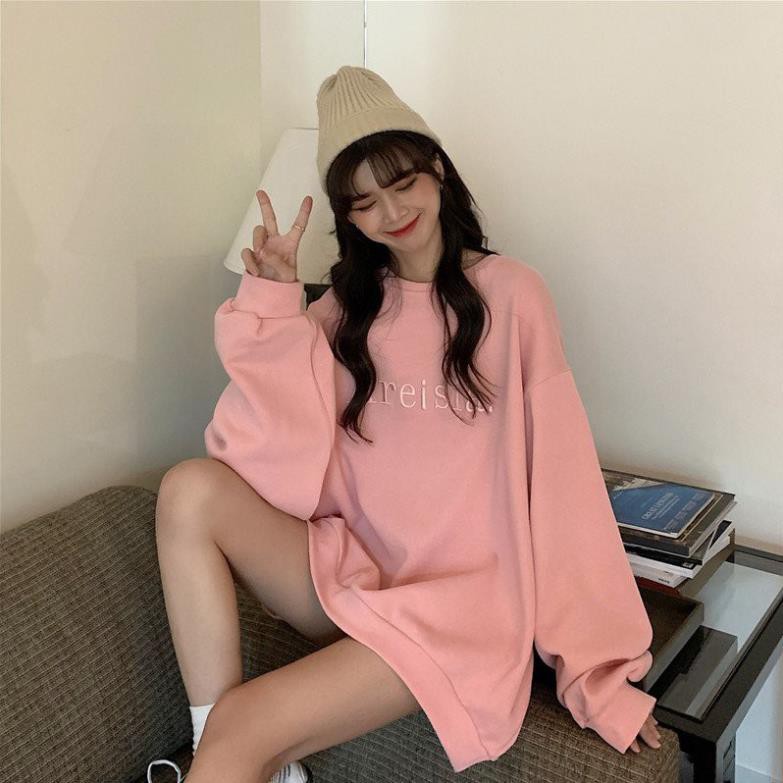 Nỉ hồng pastel ♥ Áo thun hoodie nữ dáng thụng tay phồng oversize chùm mông freeship HOT ♥  ྇