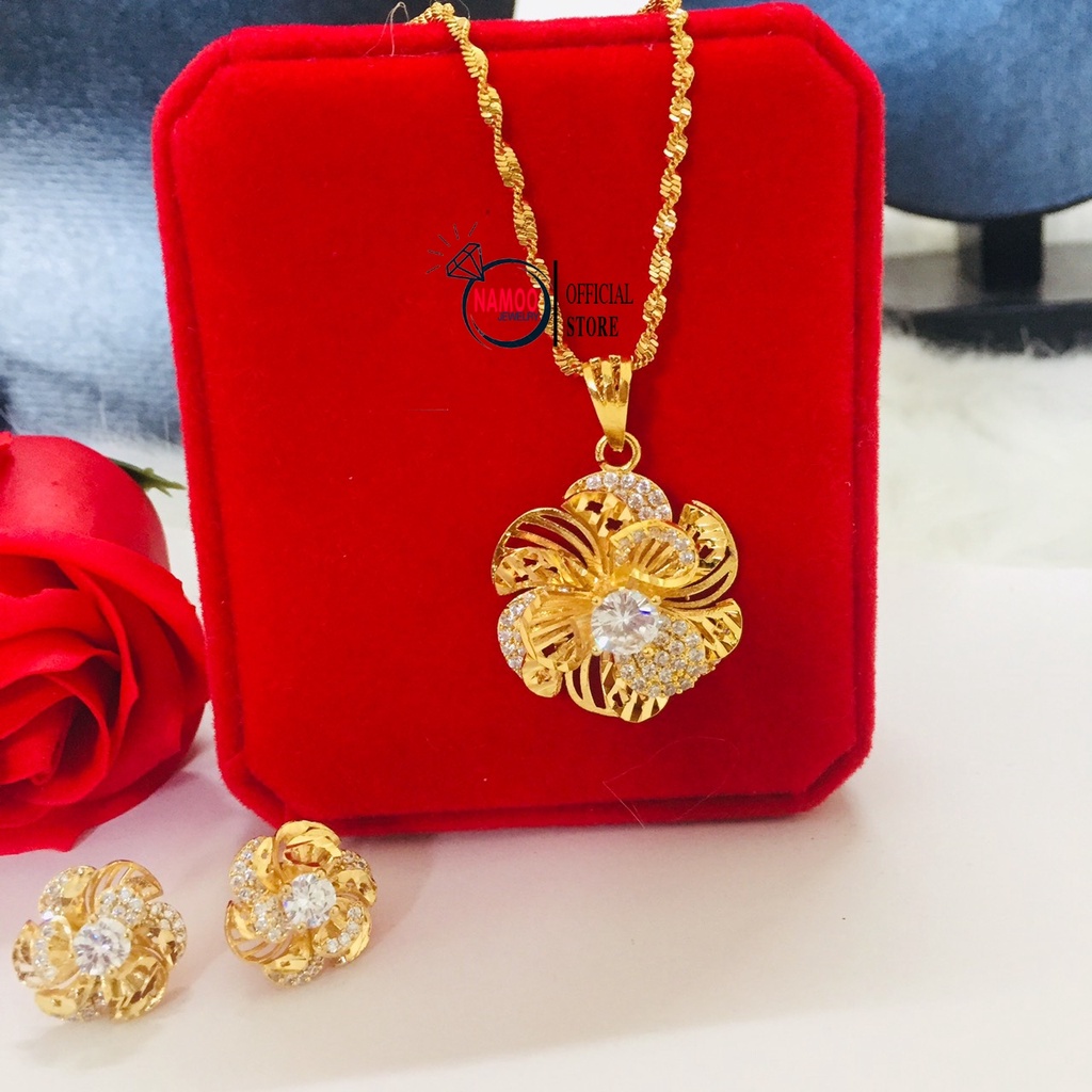 Dây CHuyền Mạ Vàng Và Bông Tai Cùng Bộ, Mặt Dây Chuyền hoa mai và bông tai hoa mai Nữ T527 V527 Namoo Jewelry