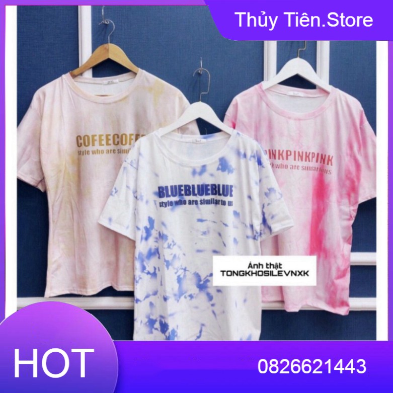 Áo Phông Loang In Chữ COFFE-PINK-BLUE Unisex 3 Màu - Áo Loang Thun mix màu Cofee Xanh Hồng Nâu Nam Nữ