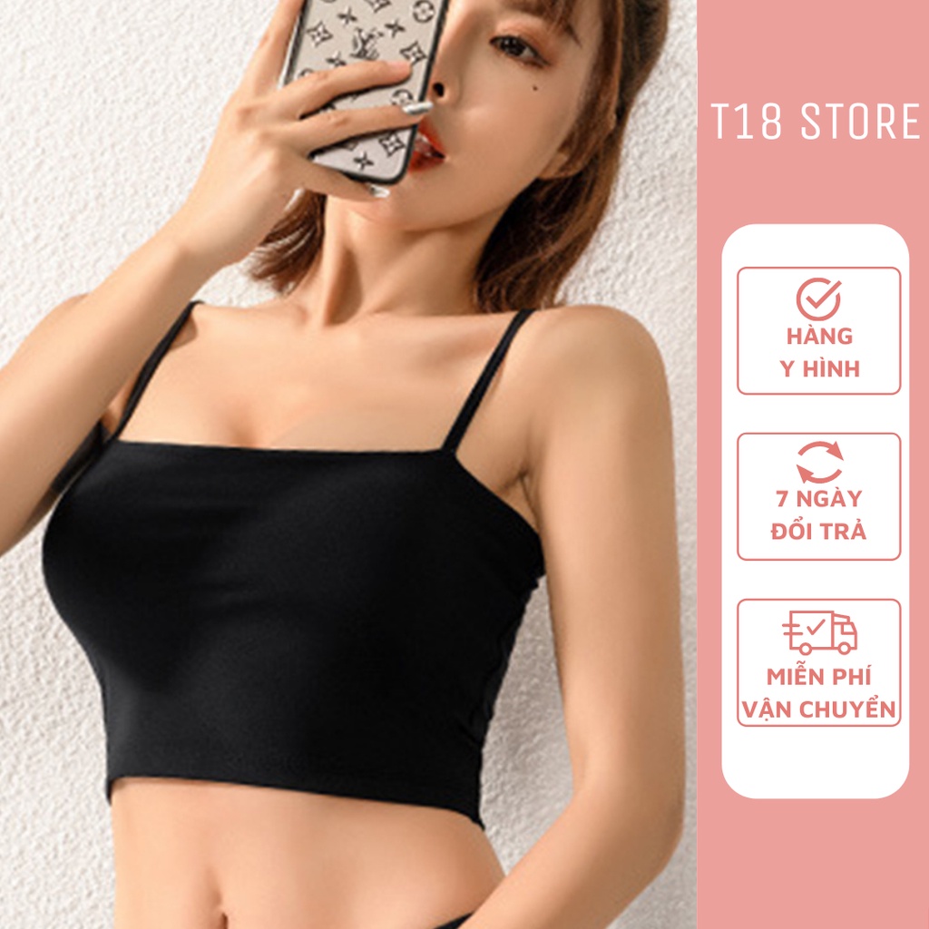 Áo 2 dây ngang ngực Croptop cotton 1 lớp thun ống ôm body dây sợi bún T18 STORE AD02