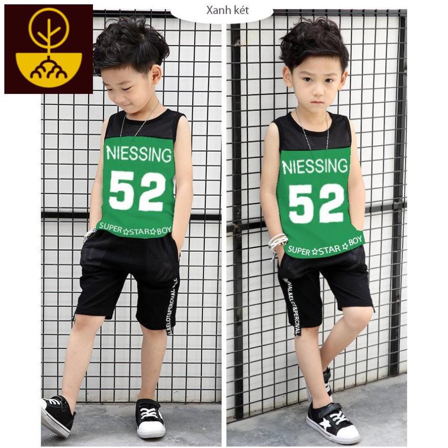 Đồ bộ quần áo thun bé trai sát nách, phối lưới in số 52 - Quần áo trẻ em - Mi Mi shop (190353)