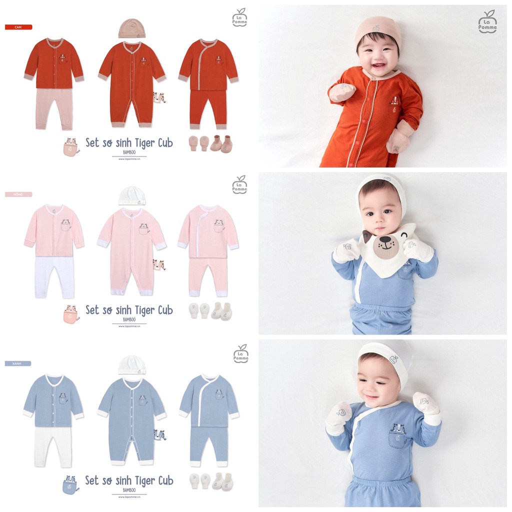 [CHÍNH HÃNG] Set sơ sinh dài tay sợi tre Tiger Cub họa tiết chú hổ con đáng yêu La Pomme