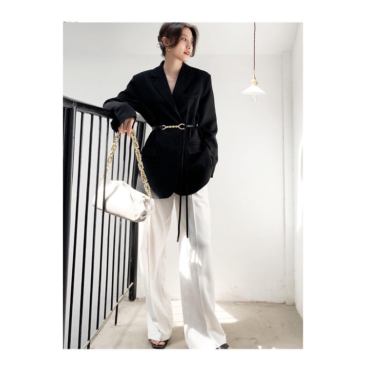 Áo Khoác Blazer Màu Đen Dáng Rộng Cỡ Lớn Thời Trang Xuân Thu 2023 Cho Nữ
