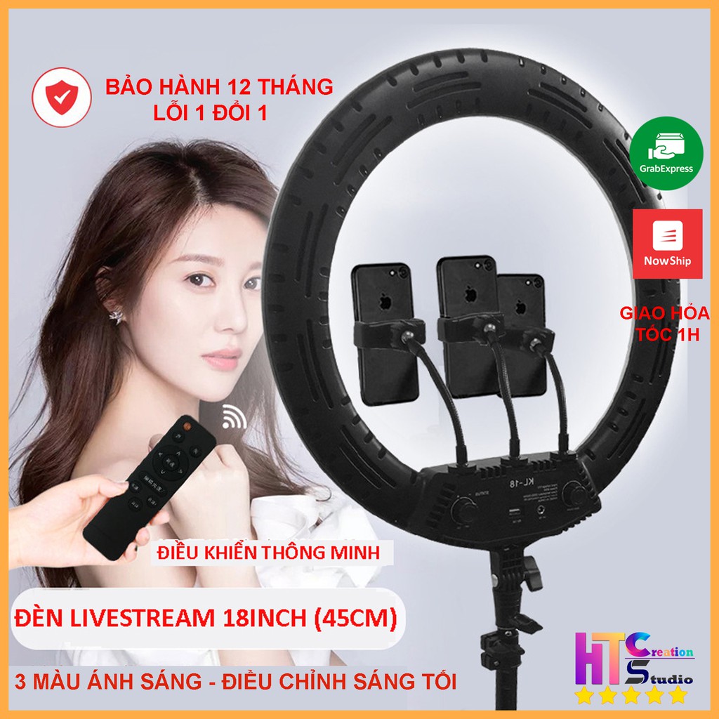 Bộ Đèn Livestream 45cm kèm điều khiển, 3 màu ánh sáng, chuyên dụng cho Livestream, Trang Điểm Make Up, Phun Săm