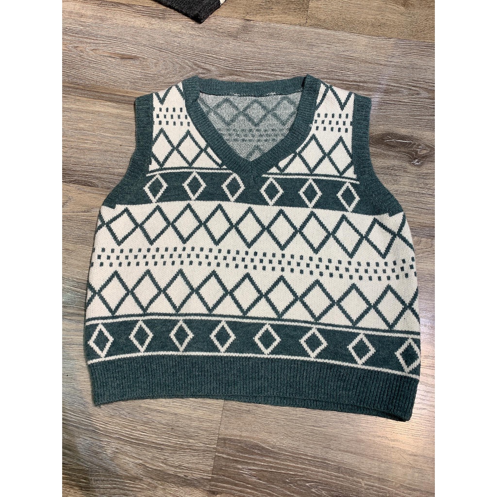 Áo gile nữ hoạ tiết thổ cẩm, Áo gile len ulzzang nữ dáng Hàn Quốc Hanva | BigBuy360 - bigbuy360.vn