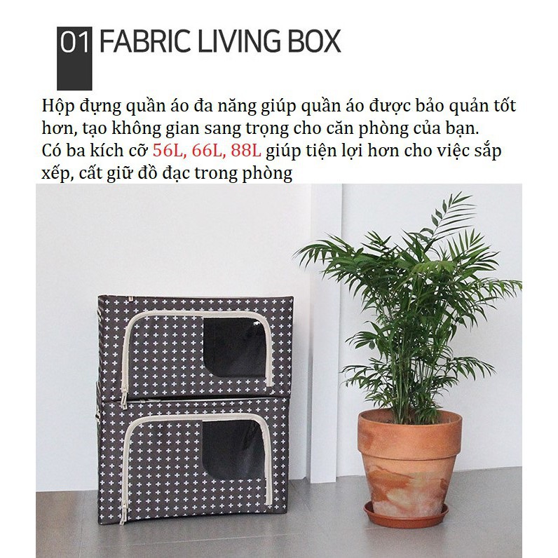 BIG SIZE - HỘP ĐỰNG TÚI QUẦN ÁO KHUNG THÉP 88L- LIVING BOX Dài 60 x Rộng 42 Cao 35cm