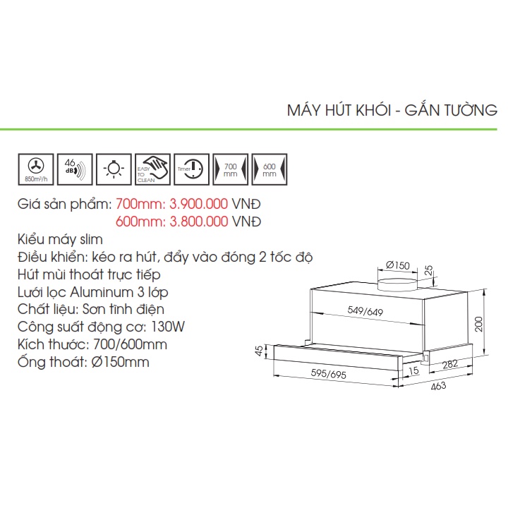 Máy hút mùi âm tủ, kéo rút, mặt kính trắng FASTER FS SYP 6222/7222