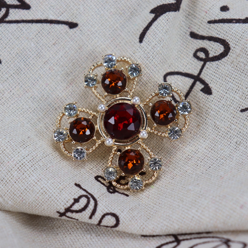 Ghim Cài Áo Hình Thánh Giá Đính Đá Phong Cách Vintage Sang Trọng