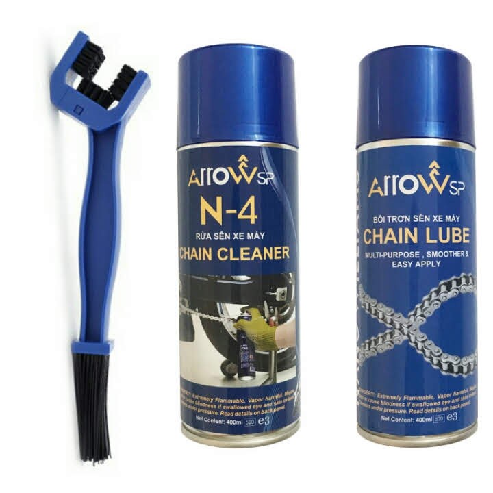 [HCM][SỐC] Chai Xịt Rửa Và Bảo Dưỡng Sên Xe Máy Đa Năng Arrow SP N-4 Chain Cleaner Và ArrowSP Chain Lube (400ml) + T