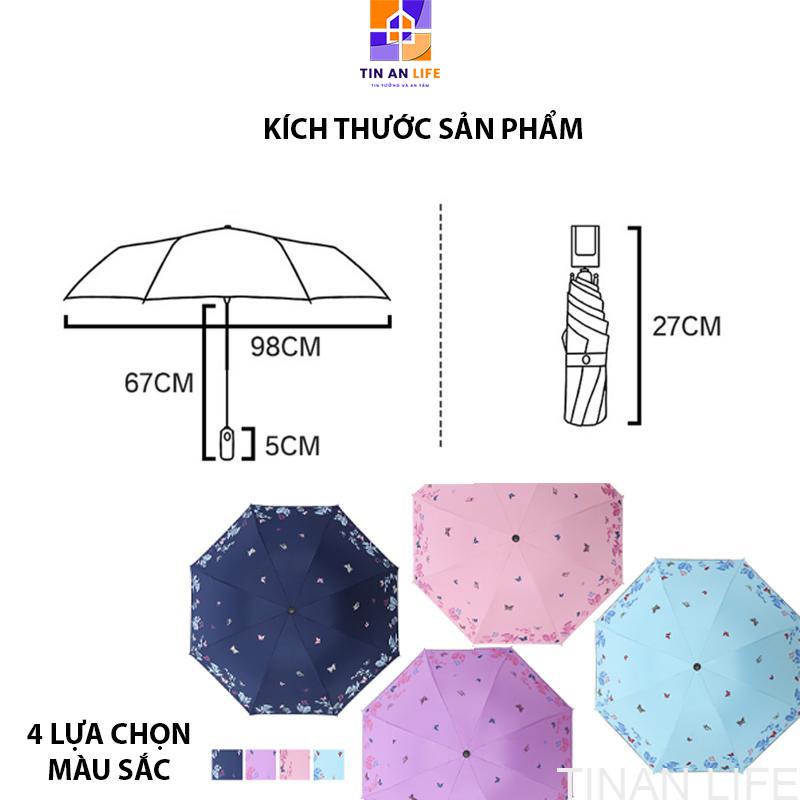 Ô Dù Đi Mưa Đi Nắng Gấp Gọn, Họa Tiết Đàn Bướm, Chống UV