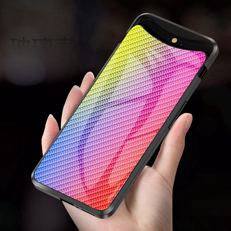 Ốp điện thoại kính cường lực phủ sợi carbon cho OPPO Find X Reno 10x zoom F7 F9 A7x K1 R15x F5 A77 A83 R17 Pro