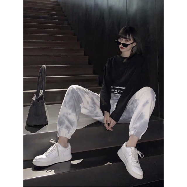 Quần jogger nữ loang màu unisex dành cho cả nam nữ ống rộng vải da cá | BigBuy360 - bigbuy360.vn