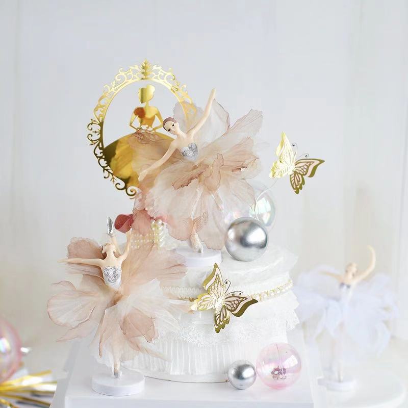 Set phụ kiện trang trí bánh kem hình vũ công Ballet hoạt hình 3D tùy chọn dành cho trẻ em