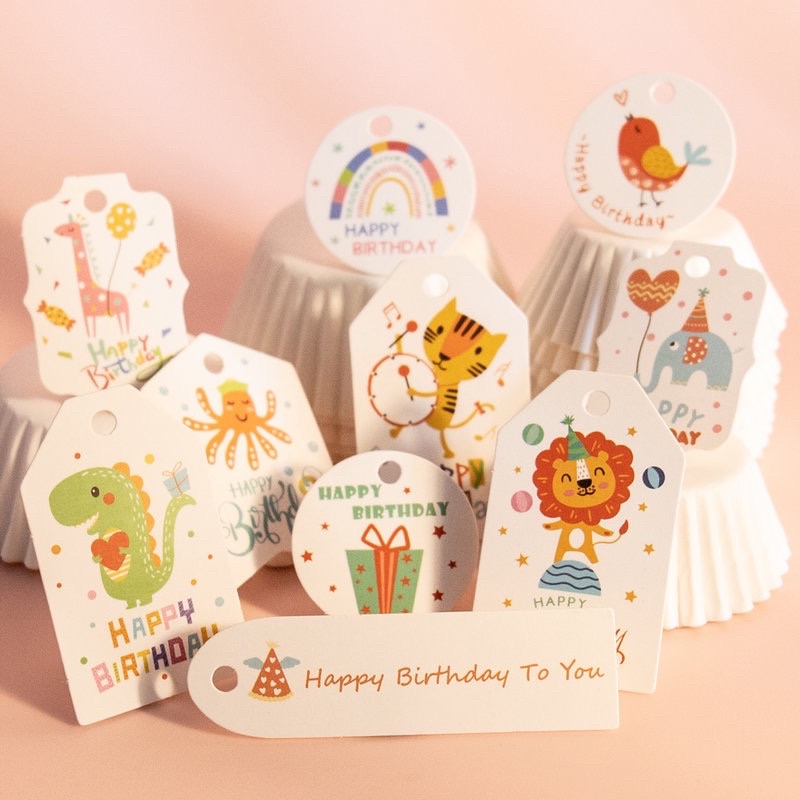 Set 10 Happy Birthday Gift tag kèm dây