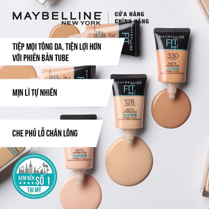 Kem nền mịn lì, tiệp mọi tone da Maybelline Fit Me Foundation Matte Poreless