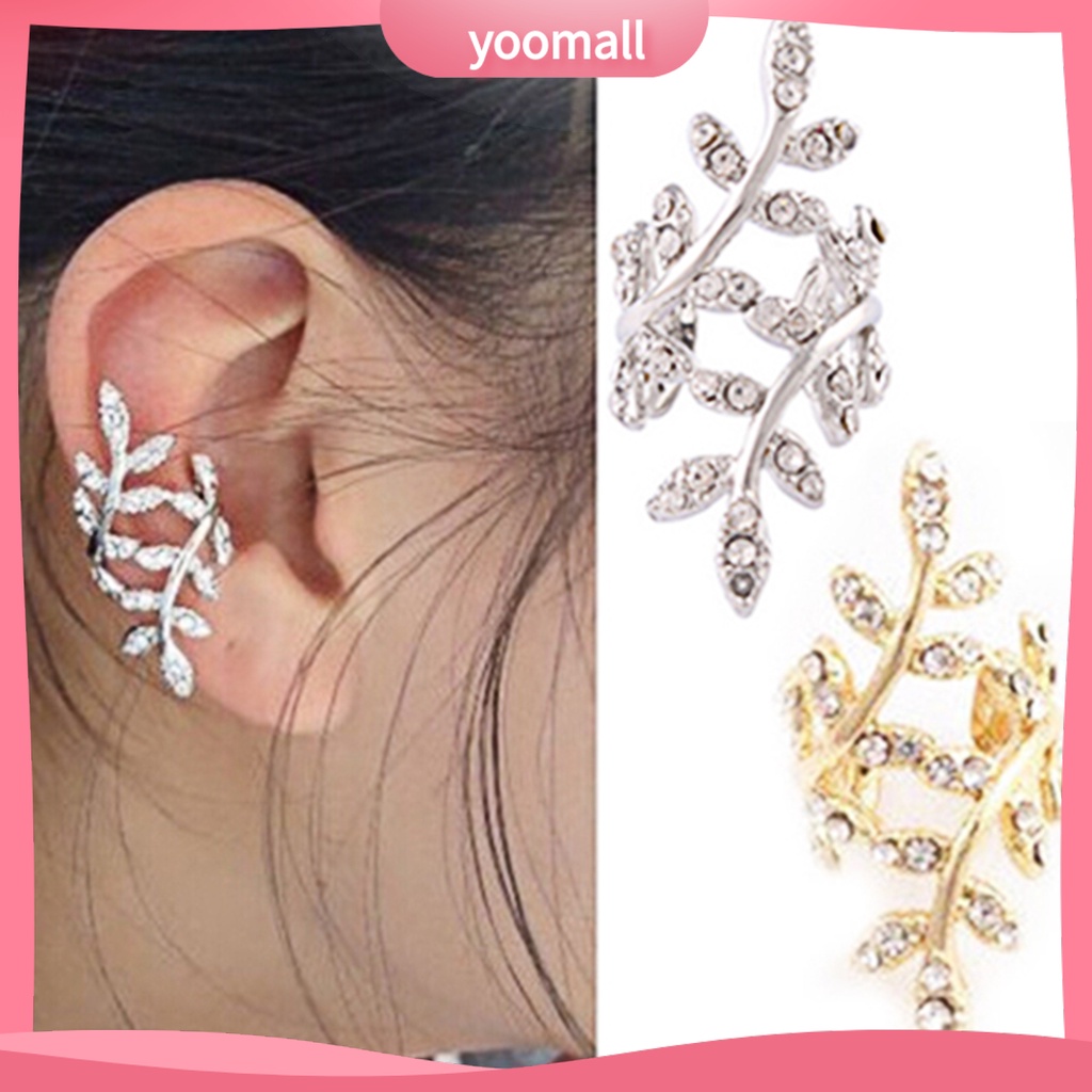 Khuyên vành tai hình chiếc lá đính đá thời trang cho nữ