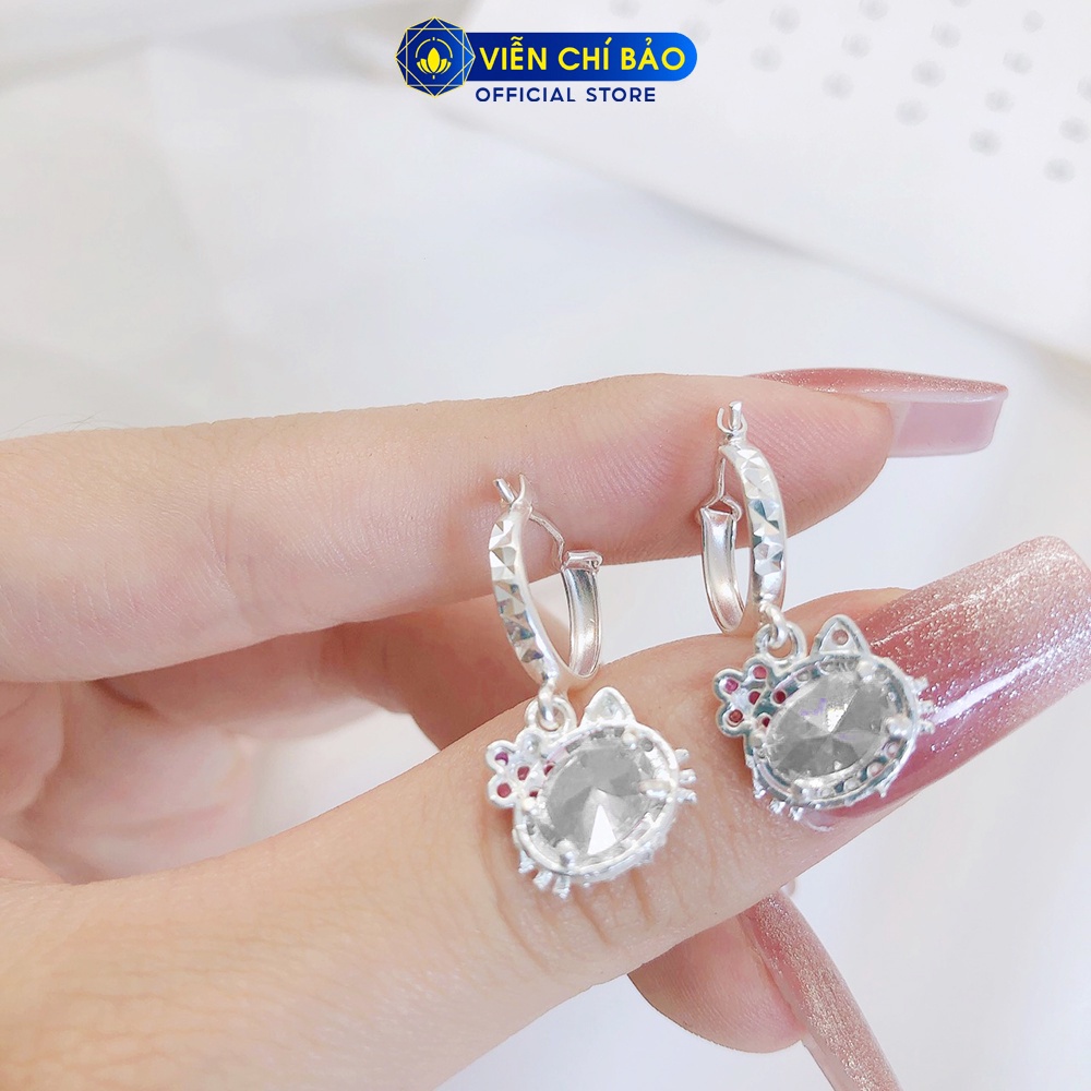Bông tai bạc nữ Kitty trắng trẻ em chất liệu bạc S925 thời trang phụ kiện trang sức nữ Viễn Chí Bảo B400518x