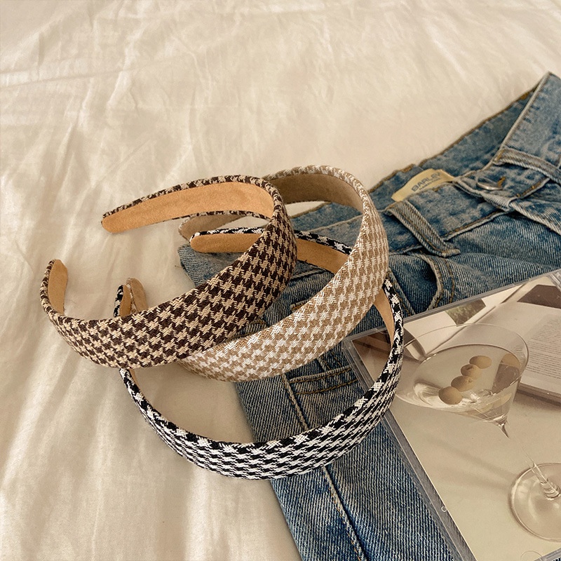 Băng đô cài tóc họa tiết caro phong cách retro Pháp