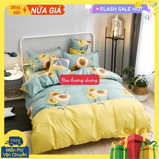 Bộ ga gối 1m6x2mvải poly cotton hàng việt nam-mẫu hoa hướng dương