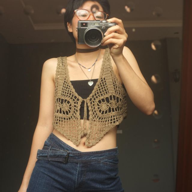 áo croptop len móc