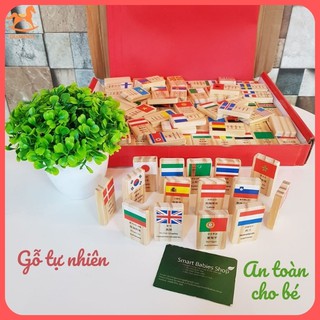 Đồ chơi gỗ Domino cờ các nước combo 5 hộp cho sỉ 100 quân cờ domino gỗ