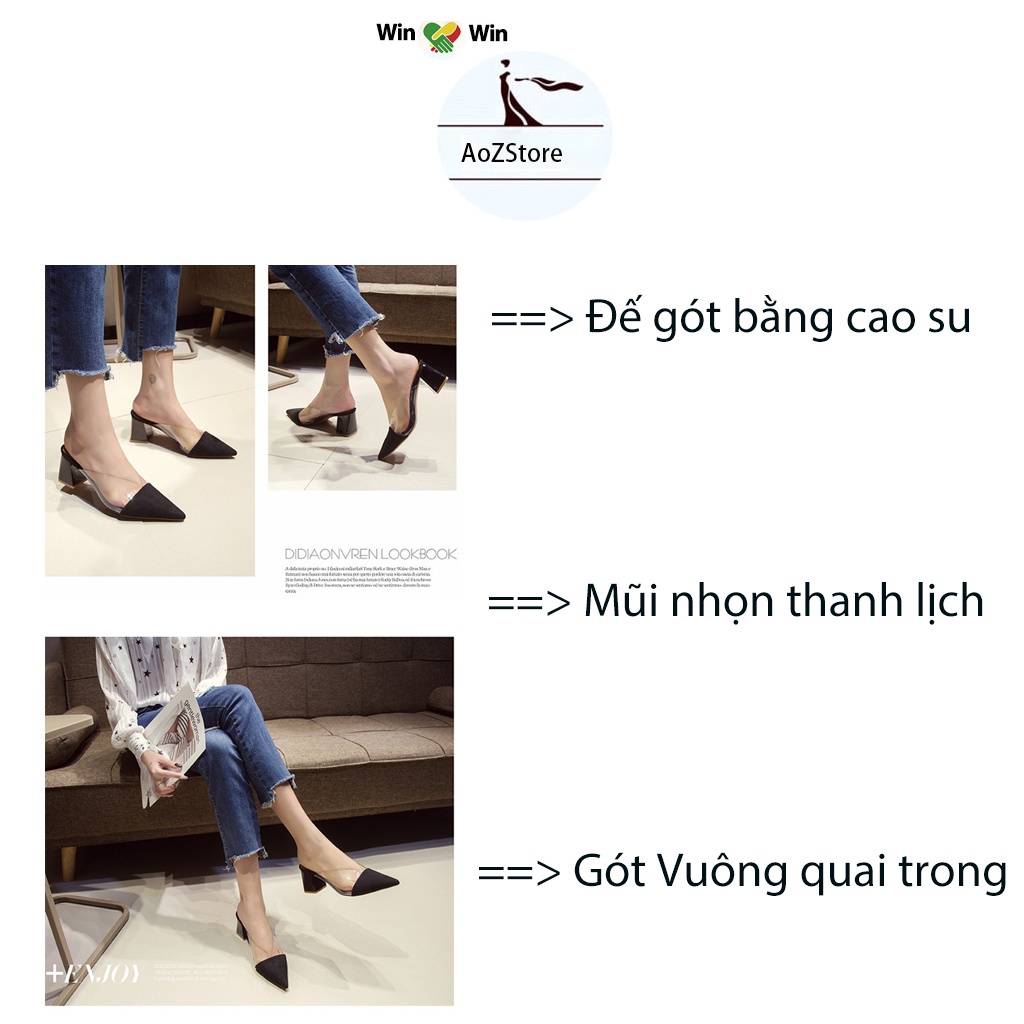 Giày cao gót nữ sục đế vuông quai trong 7cm hàng quảng châu loại 1 AZ1