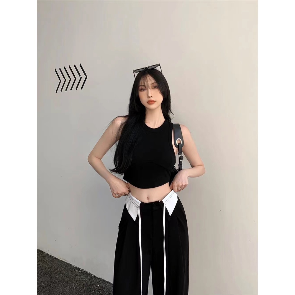 Quần Dài Lưng Cao Ống Rộng Màu Đen Thời Trang Cho Nữ