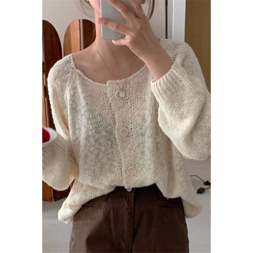 KÈM ẢNH THẬT- Áo len lưới mỏng cardigan cổ tròn vintage Hàn Quốc form thụng nhẹ nhàng mùa thu