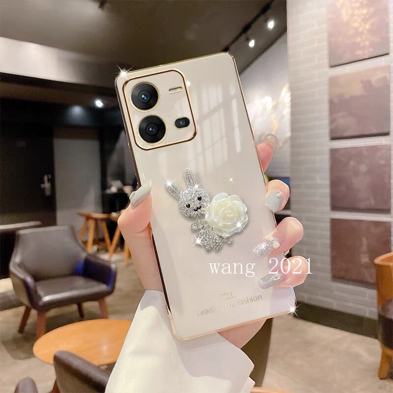 Ốp Điện Thoại Mềm Hình Thỏ Và Hoa Trà Lấp Lánh Sang Trọng Cho VIVO V25 V25e V25 Pro 5G Y35 2022