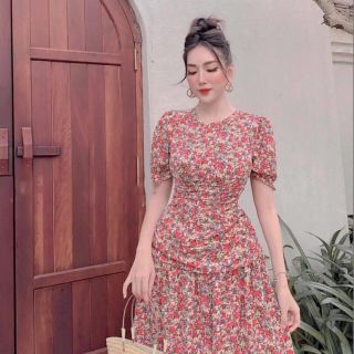 Đầm hoa tay con nhún eo