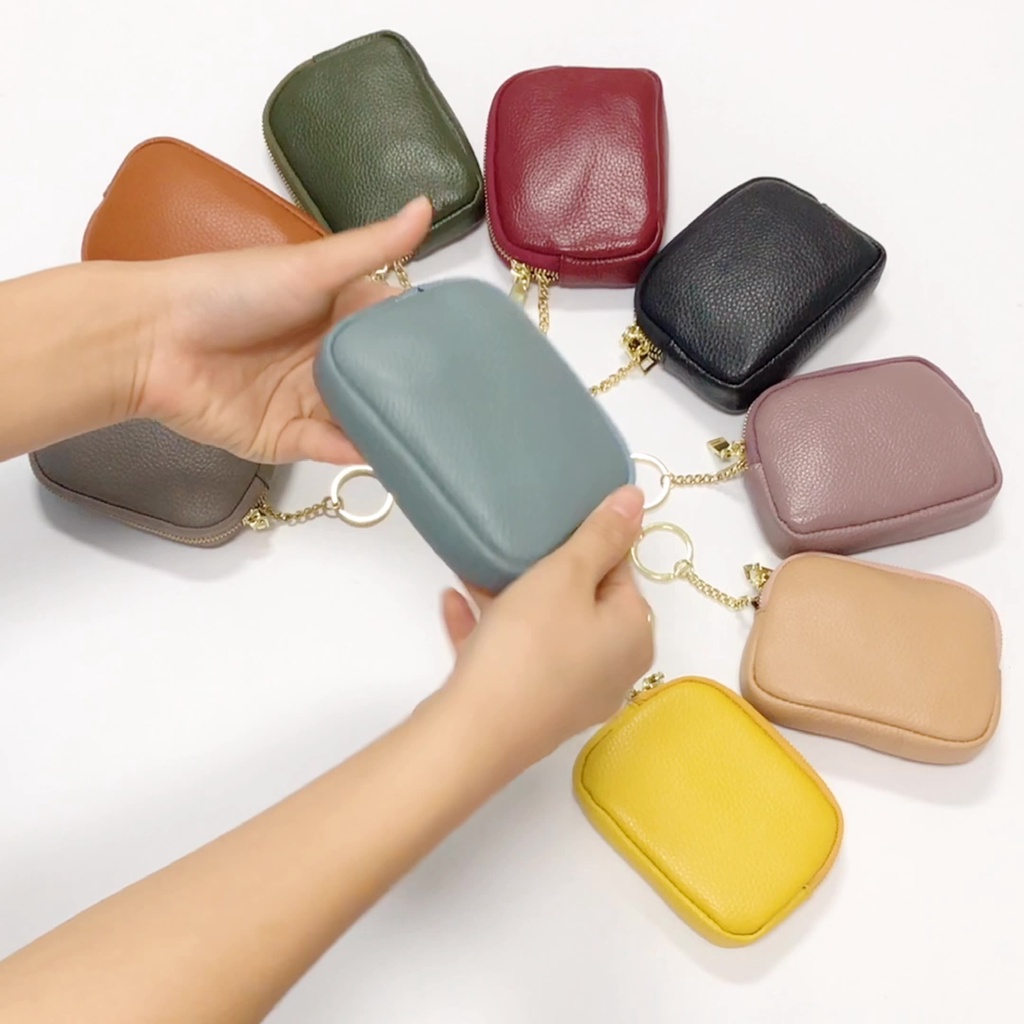 Ví Đựng Tiền Xu Mini Bằng Da Thật Có Khóa Kéo Thời Trang Cho Nữ