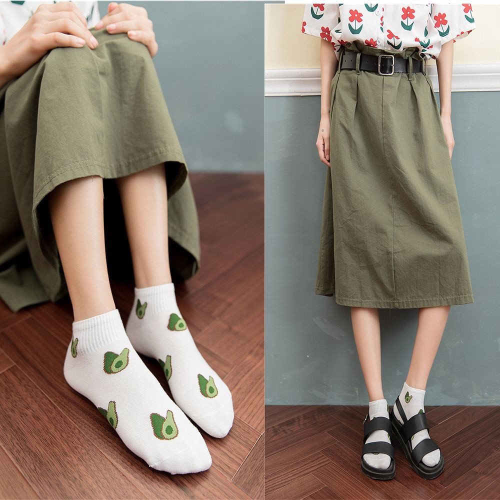 Đôi vớ cotton cổ thấp co giãn in hình quả bơ Nhật Bản dễ thương thời trang xuân thu cho nữ